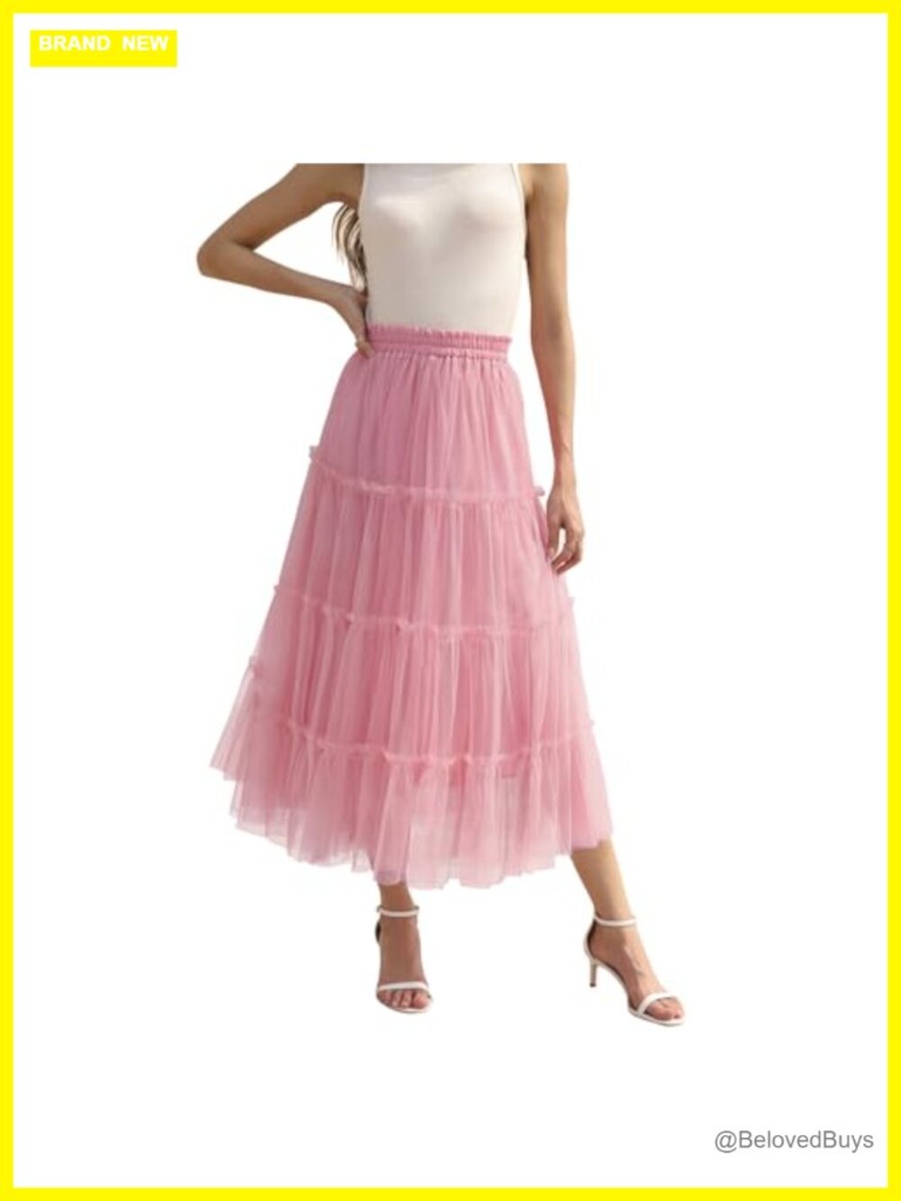 Layered Tulle Midi Skirt A-Line Elastic Waist Tutu Skirt